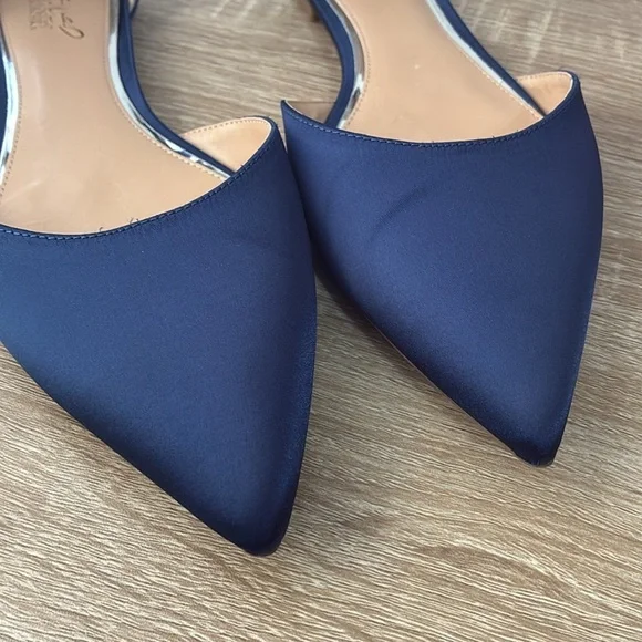 Badgley Mischa Navy Satin Flat Pointed Shoe Size 10 - Picture 15 of 15